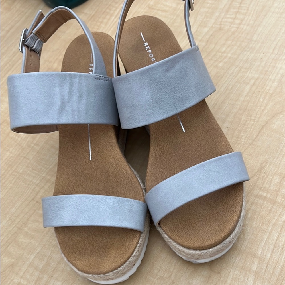 Report Silver Cork Sandals Slip-On Comfort size 8